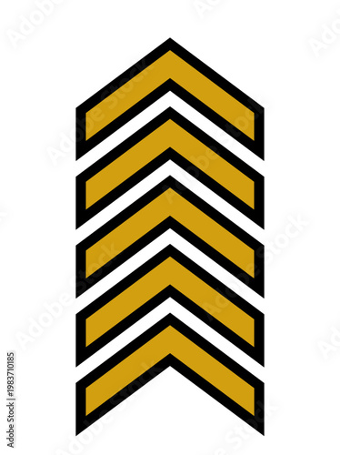 Military chevron insignia representing the rank of Sergeant. It displays four chevrons pointing upwards