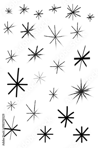 Hand drawn asterisk, starburst doodles set. Abstract spark shapes, sketch style stars, minimal decorative elements for design, branding, scrapbooking, UI and creative projects. High resolution PNG