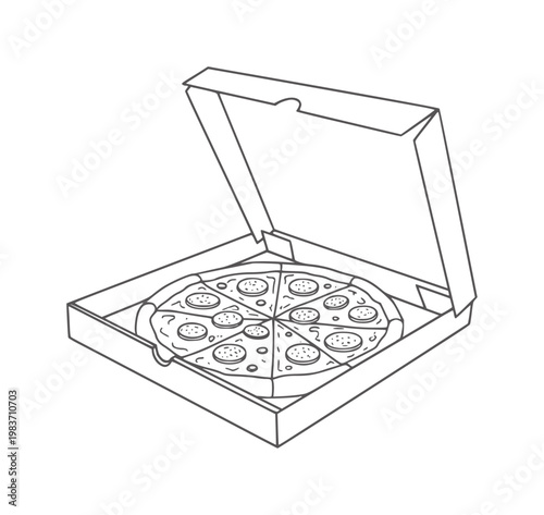 Open pizza box with pepperoni slices and visible crust food
