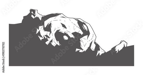 Stylized dark gray mountain range with sharp peaks and jagged edges