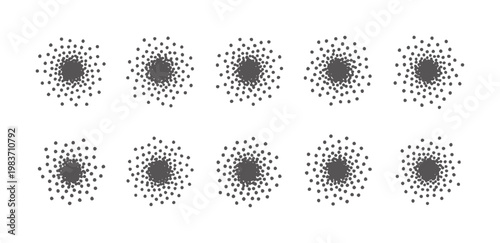 Ten dark grey circular dot patterns white