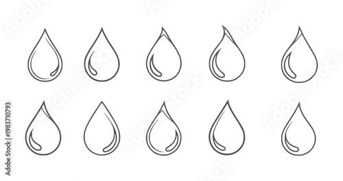 Ten hand drawn water drops in a grid pattern white liquid fluid