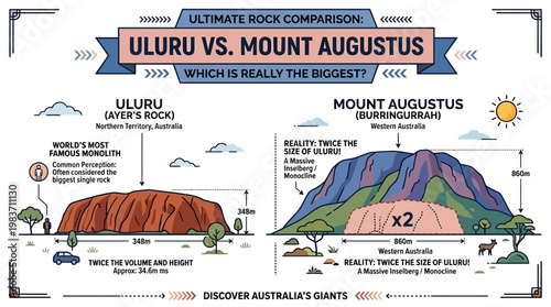Uluru and Mount Augustus size comparison of Australia's biggest rocks
