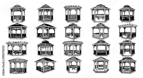 collection of various gazebo designs outdoor wooden structures for gardens