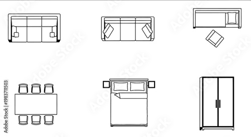 set of flat design icons for furniture and home decor vector illustration