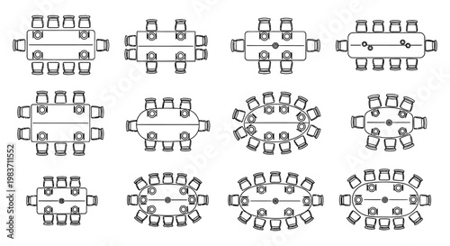 various conference and meeting tables with chairs top view boardroom and office setups