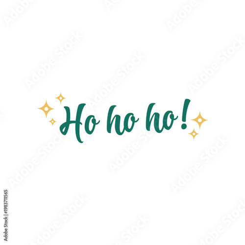 A cheerful holiday message "ho ho ho!" written in festive green script with playful golden sparkles evokes the joyous spirit of christmas and santa claus, perfect for seasonal greetings and decoration