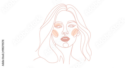 abstract line art portrait of a woman with blush and eyeshadow minimalist beauty