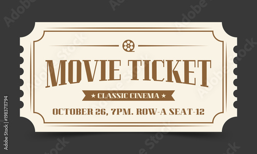 Vintage brown classic cinema admission ticket design