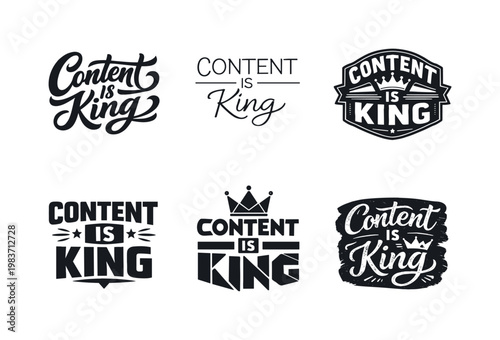 Content Is King. Set lettering. harmonious lettering variations of the same emblematic concept, each with different artistic interpretation (Bold