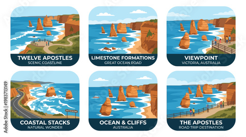 Twelve Apostles scenic coastline with limestone formations and viewpoint