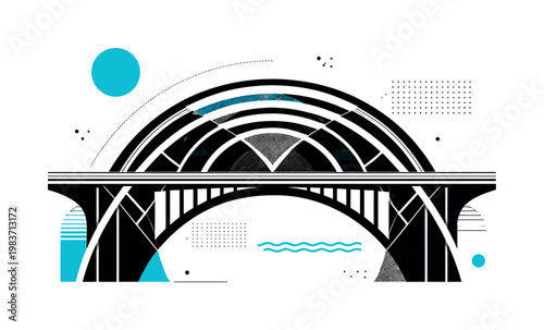 fragmented skyscraper with offset rectangles and vertical lines, abstract deconstructed geometry, black and white tower with green accent shapes, modern