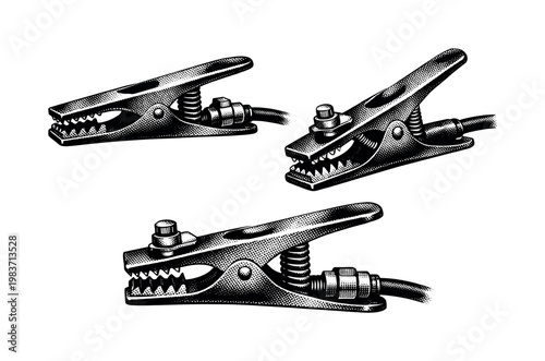 Welding wire spool A welding wire spool presented as one object in three positions emphasizing coiled wire structure, circular frame, and central hub with