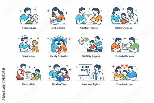 Progress Growth Outline Icons. Progress and growth editorial banner with geometric characters beside an oversized upward arrow and large mountain chart across