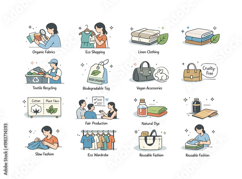 Sustainable Fashion Choices. Ethical apparel, biodegradable textiles, vegan materials, recycling and responsible garment production. minimalist editorial