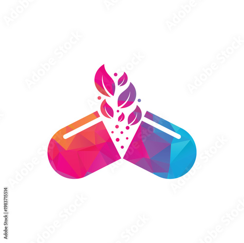 herbal capsule pill leaf medicine logo vector icon illustration Template. 