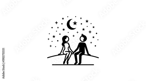 Couple Gazing at the Night Sky Hand in Hand