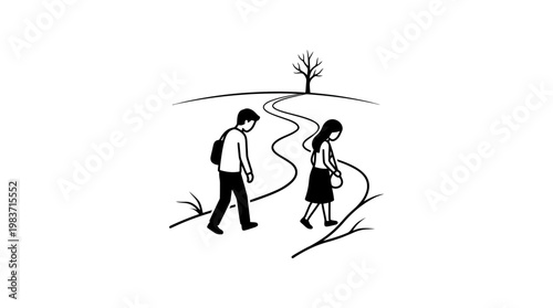 Sad Couple Walking on Winding Path