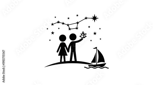 Couple Gazing at Constellations Boat in Sea