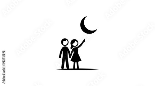 Couple Gazing at the Crescent Moon