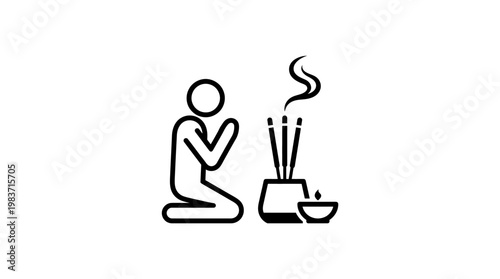 Minimalist Icon of a Person Praying with Incense