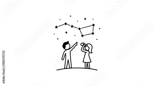 Stargazing Couple Observing Ursa Major