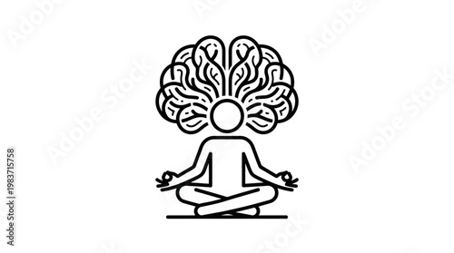 Meditating Figure with Brain Outline Mindfulness Icon
