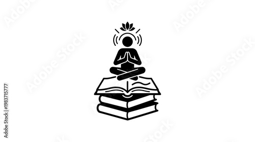 Meditating Figure on Stack of Books with Glowing Aura
