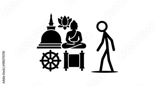 Abstract Buddhist Symbols and Stick Figure