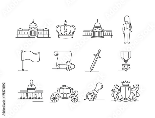 Avant-Garde Art. Line icon set of Avant-Garde Art: radical symbol, forward arrow, rule break, experimental grid, innovation spark, nonconformist sign, abstract