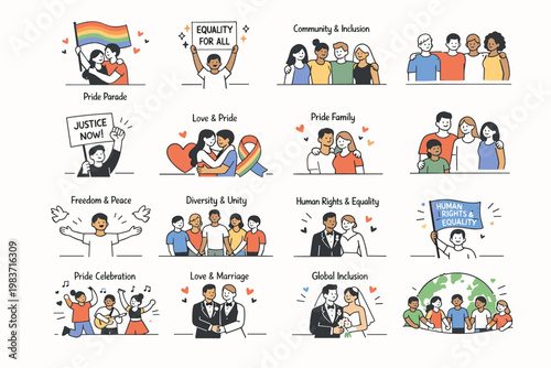 Pride Diversity Inclusion. Pride month, diversity, equality, inclusion, community, love, rights, activism, and celebration of identity. minimalist editorial