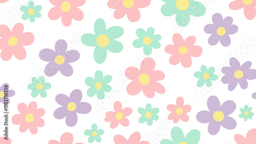floral pattern with pastel colored cartoon flowers creating a cute seamless background ideal for spring illustration and childish designs.