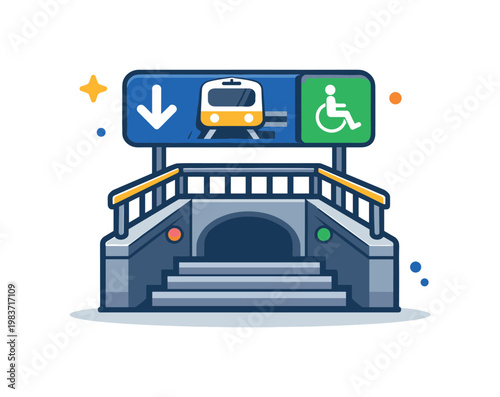 Transit connections intersecting lines, transfer arrows, and multiple station dots form a compact visual badge about switching routes and moving smoothly