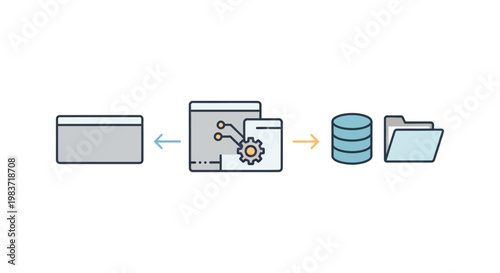 data flow api integration in software development process showing backend processing connecting applications to database storage.