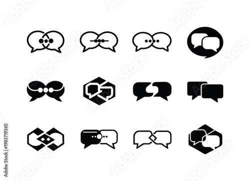 Networking strategies for career development. Icon set. Set Logo of Networking strategies for career development: speech bubbles connection. harmonious logo