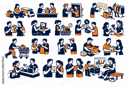 Hands Gesture Stories flat vector digital illustration, doodle flat, thick outline, expressive characters, simple shapes, playful proportions, exaggerated