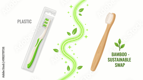 Plastic toothbrush comparison with eco-friendly bamboo toothbrush symbolizing sustainable choice and zero waste lifestyle