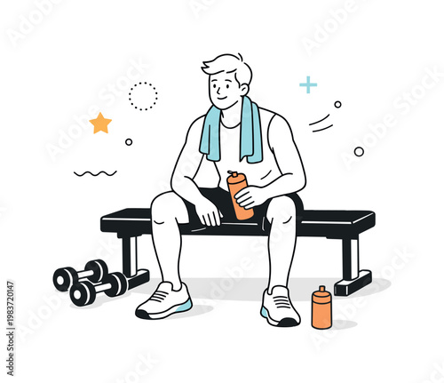 Luxury Personal Styling Experience. Minimalistic set one-line drawing private boutique fitting room, stylist presenting outfit, curated clothing rail, designer