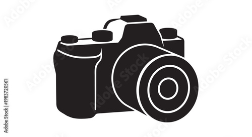 Vintage photo camera with lens isolated on white background for photography and professional equipment use