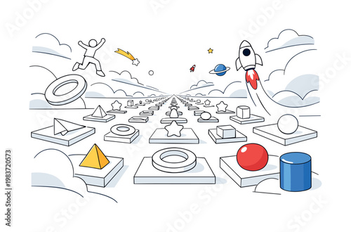 Infinite Space. Abstract horizon with repeating shapes becoming smaller as they move away. A strong feeling of depth, continuity, and limitless expansion.