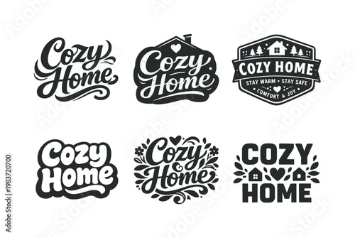 Cozy Home. Set lettering. harmonious lettering variations of the same emblematic concept, each with different artistic interpretation (Bold hand-lettering with