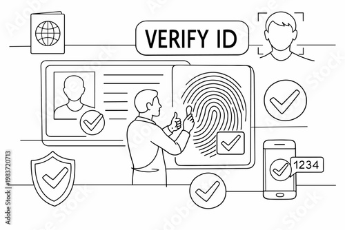 Entrepreneur Startup Journey. Clean outline banner scene of entrepreneurship and startup growth: founder presenting business plan across full canvas, oversized