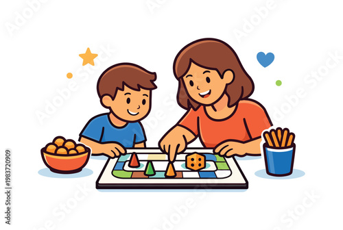 Shared family time a compact scene with board game pieces, snacks, and cheerful parent child interaction conveys bonding, attention, and joyful connection away
