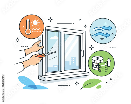 Before and after renovation. Split scene showing an old worn window and a newly installed clean modern one, highlighting transformation and improvement. Simple