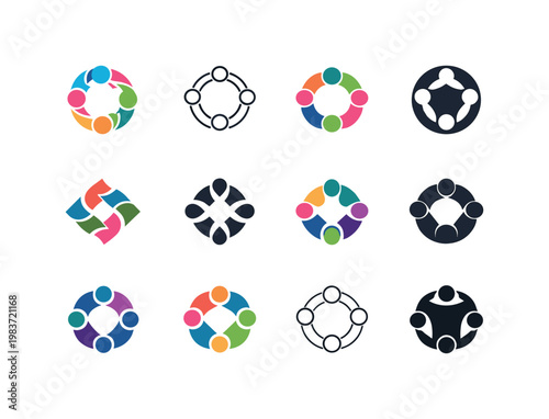 rise of digital platforms for creative collaboration. Icon set. Set Logo of rise of digital platforms for creative collaboration: avatars collaboration circle.