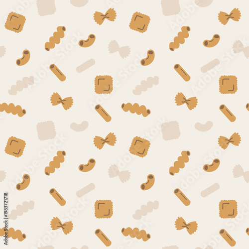 seamless minimal italian food with pasta, spaghetti and macaroni, Pastel Nursery repeat pattern background, flat vector illustration graphic design