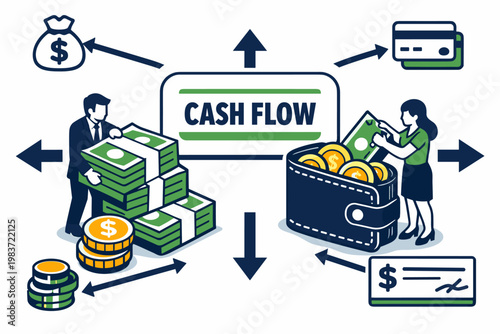 Pipeline Plumbing Systems. Clean one-line drawing composition of a technician repairing flow equipment beside an oversized pipe joint and giant faucet, with