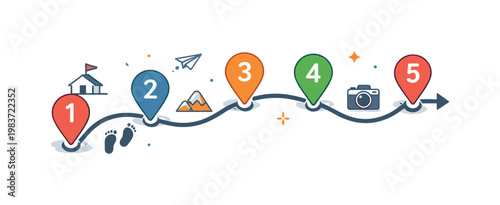 Navigation checkpoints presenting a route line across a small map with numbered stops and subtle symbols that suggest step by step progress. The scene captures