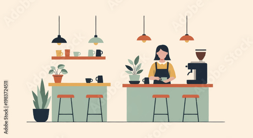 Barista working at coffee shop counter preparing drinks.