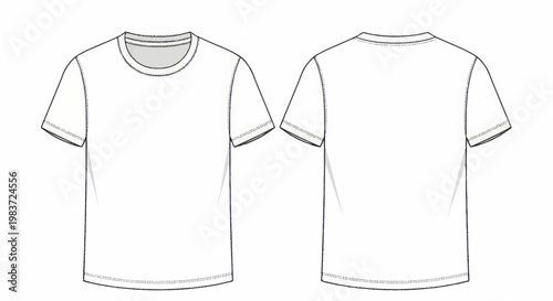 Blank White T-Shirt Outline Front and Back View for Design Mockups.
